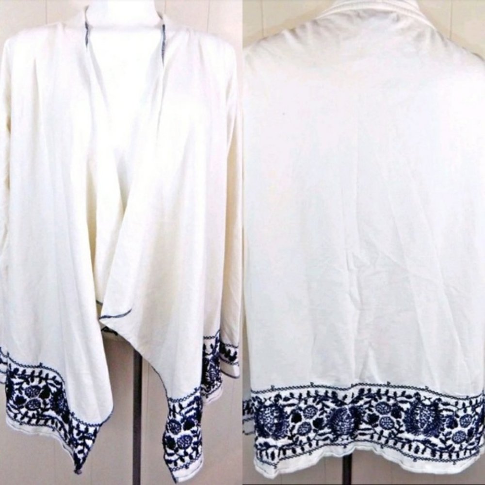 XS Lucky Brand French Terry Embroidered Cardigan